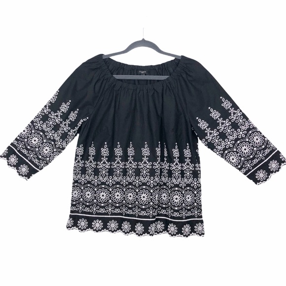 Talbots MP Off Shoulder Embroidered Eyelet Tunic - Picture 3 of 16